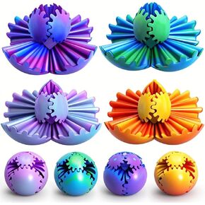 4PCS Gear Ball 3D Printed Spin Ball or Cube Fidget Toy, 2.6 Inch Gear Sphere Fidget Toy,Fidget Gear Sphere Toy for Stress and Anxiety Relief, Gear Sphere Desk Toy for Adults & Kids