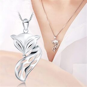 Wdiyieetn أزياء المجوهرات 925 Sterling Silver Cute Fox Necklace مع سلسلة مربع 18 بوصة