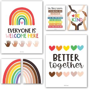 Hadley Designs Diversity Posters for Classroom – 6 Kindness Posters for Classroom Decor, Multicultural, Inclusive Wall Art for Teachers & Workplace, 11x14 Colorful Diversity Decor