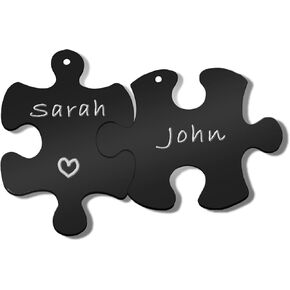 6Pcs Blank Stamping Tags,Blank Matching Puzzle Necklace,Engraving Name Metal Stainless Steel Laser Engravable Patterns as Pet Key Dog Tags(Black)