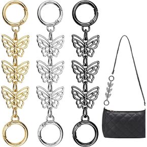 3Pcs Butterfly Purse Chain Extender for Women Girl Handbags Strap Extender Metal Replacement Accessories Making Supplies (Gold + Silver + Black)