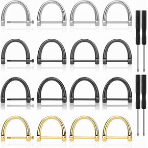 16PCS D-Rings Screw-In-in Set ، حلقات حدوة حدوة الحدوة مع المعادن للحرف الجلدية ، المحافظ ، سلاسل المفاتيح ، ومشاريع DIY مع 4 مفكات (الذهب ، الفضة ، الأسود ، البرونز)