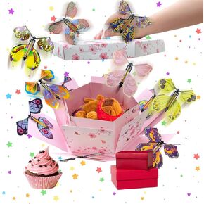 Butterfly Explosion Gift Box Flying Butterfly Surprise Box Explosion Gift Box for Birthdays Christmas Valentines Proposal Wedding Gifts Prank(Pink)