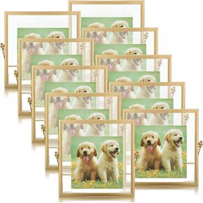 12 Pcs 4 x 6 Inch Metal Photo Frame Set Picture Metal Frames for Office Metal Glass Picture Frames in Bulk Metal Glass Floating Frame for Office Home Studio Interior Photo Display Frames (Gold)