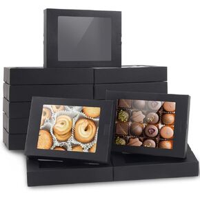 25 PCs 7.3x5.3x1.37 Inch Kraft Gift Boxes, Rectangle Cardboard Gift Boxes with Clear Window for Party Favor Treats, Homemade Soap, Candy (Black)