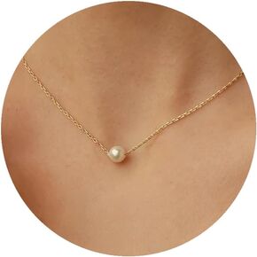 JINEAR Dainty Gold Necklace for Women，14K Gold Bow Pealr Necklace Heart Interlock Necklace Gold Teardrop Pendant Necklace Simple Choker Necklaces Jewelry Gifts