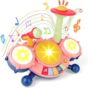 طبل Deao Kids مجموعة للأطفال الصغار 1-3 ، والألعاب الموسيقية للهدايا الفتاة البالغة من العمر سنة واحدة ، وأفراد الأطفال مع الميكروفون وهدايا الفلاش ، وهدايا أعياد الميلاد للبنين والبنات البالغ من العمر 1-3 سنوات ، ولعب الأطفال الصغار