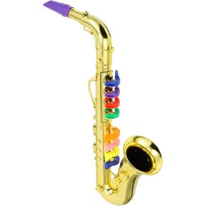 Hemoton Saxophone Mould للأطفال مع 8 مفاتيح ملونة ، وآلات موسيقية للأطفال بما في ذلك لعبة Saxophone Toy Toy School School Music ، الذهب.