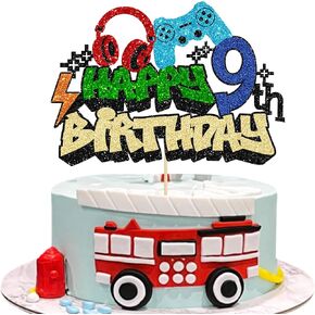 Gyufise 1PCS لعبة فيديو سعيدة لعشرة عيد ميلاد العاشر من Topper Glitter Game Game Cake Game على وحدات التحكم في الهتافات العاشرة إلى 10 سنوات من الديكور للكعك للأولاد