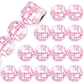 Whaline 32.8ft Pink Disco Ball Bulletin Board Borders Shyny Disco Ball Shape Die Cut Flower Trim for Classhor Office Chalkboard Decoration