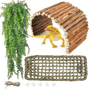 كاثسون الزواحف الجسر الخشبي ، الملاحين التنين أرجوحة ديكور الخشب الزواحف المخبأ كوخ معلق نباتات تسلق ملحقات الزواحف الكهوف للثعبان سحلية السحلية (3 أجهزة كمبيوتر)