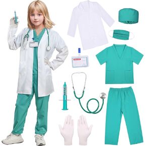 Doctor Costume for Kids Toddler Girls Boys Doctor Costume with Lab Coat Halloween Party Dress Up