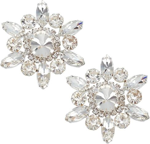 FINGERINSPIRE 2 PCS Rhinestone Applique Crystal Snowflake Shape Rhinestone Appliques Golden Back Wedding Bridal Patches Beaded Flower Patch Women Fashion for DIY Crafts Clothes Costume Decoration in Saudi Arabia