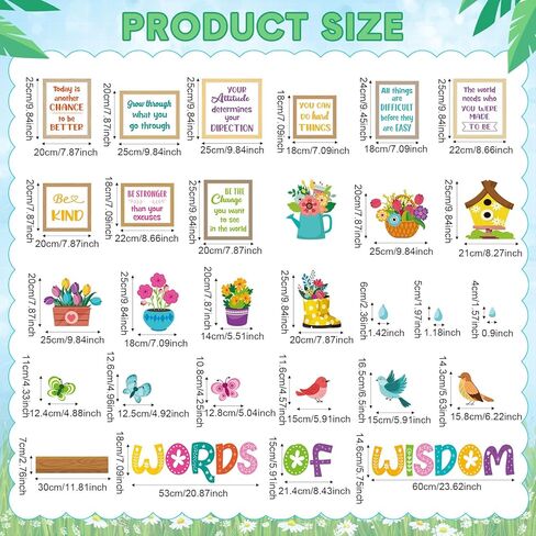 Supervitae 48 Pcs Spring Bulletin Board Decor Bookshelf Potted Plant Bulletin Board Set Colorful Motivational Cutouts Positive Saying Accents Signs for Back to School Supplies Wall Chalkboard Decor in Kuwait