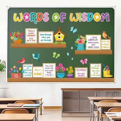 Supervitae 48 Pcs Spring Bulletin Board Decor Bookshelf Potted Plant Bulletin Board Set Colorful Motivational Cutouts Positive Saying Accents Signs for Back to School Supplies Wall Chalkboard Decor in Kuwait