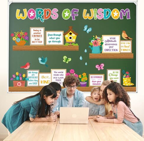 Supervitae 48 Pcs Spring Bulletin Board Decor Bookshelf Potted Plant Bulletin Board Set Colorful Motivational Cutouts Positive Saying Accents Signs for Back to School Supplies Wall Chalkboard Decor in Kuwait