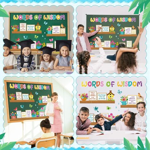 Supervitae 48 Pcs Spring Bulletin Board Decor Bookshelf Potted Plant Bulletin Board Set Colorful Motivational Cutouts Positive Saying Accents Signs for Back to School Supplies Wall Chalkboard Decor in Kuwait