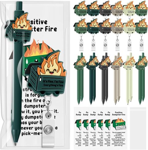 12 Sets Nurse Appreciation Gifts Dumpster Fire Ballpoint Pens Rn Badge Holders ID Reel Positive Bookmarks Funny Nurse Week Gifts for Graduation Nursing Assistants Practitioner Doctor Coworkers in Kuwait