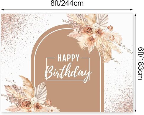 7 x 5 Ft Pink Rose Gold Happy Birthday Backdrop Pampas Grass Floral Backdrop Glitters Confetti Pattern Sweet Princess Birthday Party Decoration Polyester Fabric Photography Background in Kuwait