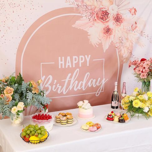 7 x 5 Ft Pink Rose Gold Happy Birthday Backdrop Pampas Grass Floral Backdrop Glitters Confetti Pattern Sweet Princess Birthday Party Decoration Polyester Fabric Photography Background in Kuwait