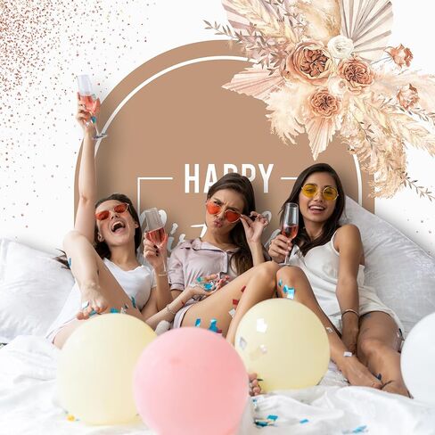 7 x 5 Ft Pink Rose Gold Happy Birthday Backdrop Pampas Grass Floral Backdrop Glitters Confetti Pattern Sweet Princess Birthday Party Decoration Polyester Fabric Photography Background in Kuwait