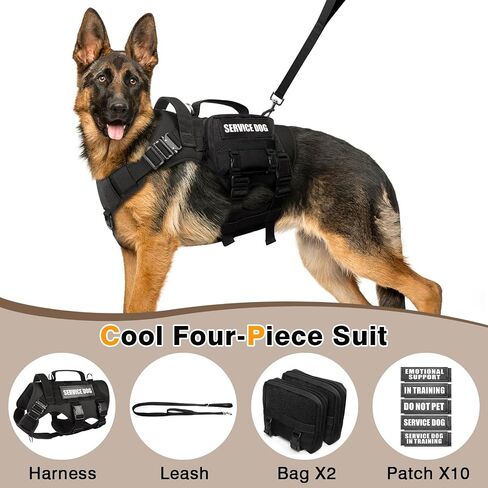 WINSEE Tactical Dog Harness with Dog Leash, Service Working MOLLE Vest with 10 Pet Patches for Medium Dog, No Pull Military Harness and Backpack for Training Hunting Walking in Saudi Arabia