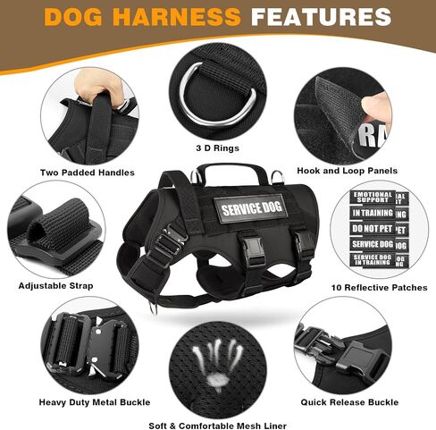WINSEE Tactical Dog Harness with Dog Leash, Service Working MOLLE Vest with 10 Pet Patches for Medium Dog, No Pull Military Harness and Backpack for Training Hunting Walking in Saudi Arabia