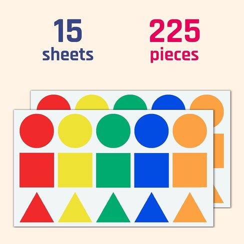 225 Pieces, 2 inch - Large Colored Shape Stickers, Moving Color Coded Labels - 3 Shapes, 5 Colors in Saudi Arabia