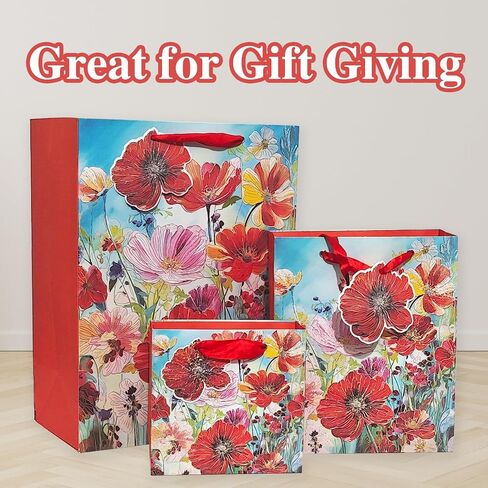 6 Pack Purple Flowers Pattern Embossed Paper Gift Bag with Handles, Assorted Paper Bags with 8 Pcs Tissue Paper for Girls/Women Baby Shower, Celebrations,Birthday, Wedding and Any Occasions in Saudi Arabia
