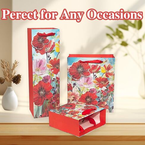 6 Pack Purple Flowers Pattern Embossed Paper Gift Bag with Handles, Assorted Paper Bags with 8 Pcs Tissue Paper for Girls/Women Baby Shower, Celebrations,Birthday, Wedding and Any Occasions in Saudi Arabia