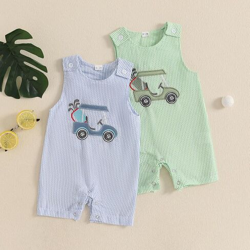 Newborn Baby Boy Tank Romper Summer Striped Sleeveless Jumpsuit Baby 1st Birthday Hole in One Golf Outfit in Saudi Arabia