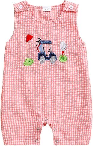 Newborn Baby Boy Tank Romper Summer Striped Sleeveless Jumpsuit Baby 1st Birthday Hole in One Golf Outfit in Saudi Arabia