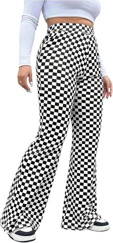 WDIRARA Women's Plus Size Newspaper Print Flare Pants High Waist Causal Long Pants Streetwear in Kuwait