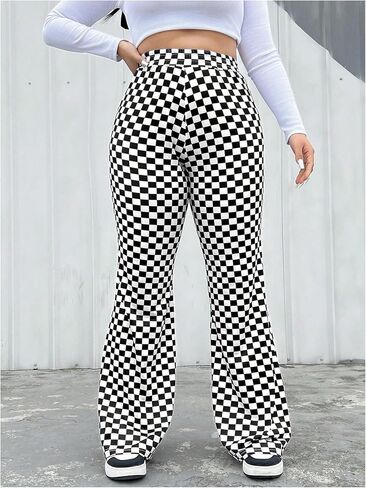 WDIRARA Women's Plus Size Newspaper Print Flare Pants High Waist Causal Long Pants Streetwear in Kuwait