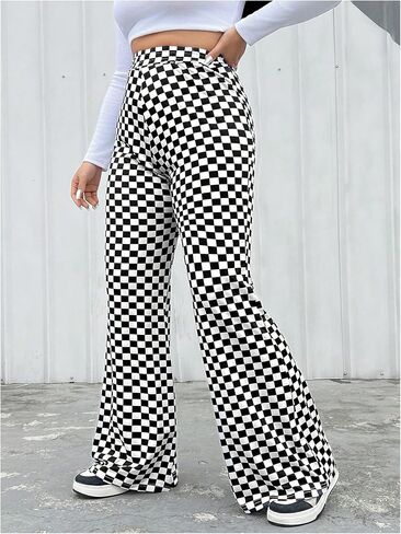 WDIRARA Women's Plus Size Newspaper Print Flare Pants High Waist Causal Long Pants Streetwear in Kuwait