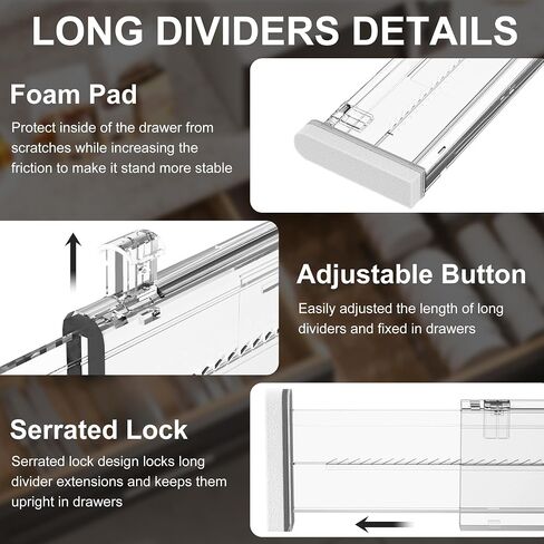 Hiyz Dividers Arviders-12.6-22.8 '' Armable Drager Formers for Offectils ، فواصل الدرج في غرفة النوم ، خزانة الملابس ، المكتب ، الحمام ، الثلاجة ، 3 عبوات طويلة من الفواصل in Saudi Arabia