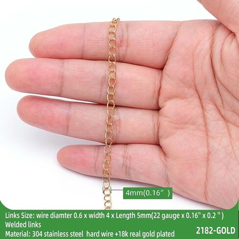 THREENEST 16.4-Feet Width 4mm Stainless Steel Gold Extander Chains, Soldered Cable Craft Tail Curb Chain for Necklace Bracelet Earring Jewelry Making (2182-GOLD-5M) in Saudi Arabia