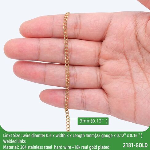 THREENEST 16.4-Feet Width 4mm Stainless Steel Gold Extander Chains, Soldered Cable Craft Tail Curb Chain for Necklace Bracelet Earring Jewelry Making (2182-GOLD-5M) in Saudi Arabia