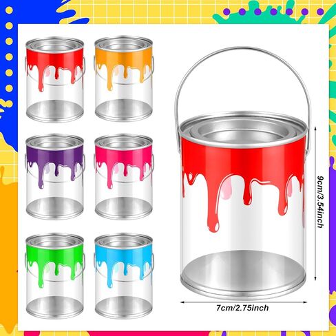 12 Pcs Art Paint Party Favors Supplies, Clear Empty Paint Cans with Lids, Mini Plastic Buckets, Small Transparent Containers for Treats Candy Crafts DIY Decor (3.35 x 4.92 Inch) in Kuwait