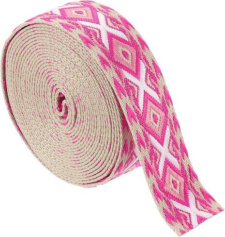 uxcell 5 Yards Cotton Webbing Strap, 1.5-inch(38mm) Jacquard Webbing Ribbon Embroidery Polyester Webbing Straps Purse Strap Belt for Purse Bag Crafts Clothing, Rose Pink-White in Kuwait