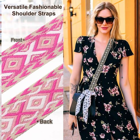 uxcell 5 Yards Cotton Webbing Strap, 1.5-inch(38mm) Jacquard Webbing Ribbon Embroidery Polyester Webbing Straps Purse Strap Belt for Purse Bag Crafts Clothing, Rose Pink-White in Kuwait
