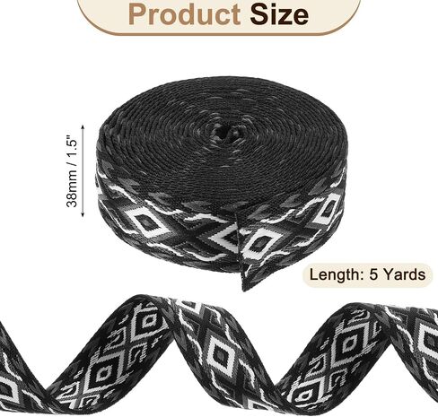 uxcell 5 Yards Cotton Webbing Strap, 1.5-inch(38mm) Jacquard Webbing Ribbon Embroidery Polyester Webbing Straps Purse Strap Belt for Purse Bag Crafts Clothing, Rose Pink-White in Kuwait