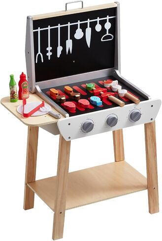 VEVOR Wooden Play Barbecue Toy Grill, Kids Grill Playset with Play Food and Grilling Tools, Wooden Play Food Kitchen Accessory (21 PCS), Pretend Play Cooking Toy for Toddlers Boys Girls Age 3+ Gift in Saudi Arabia