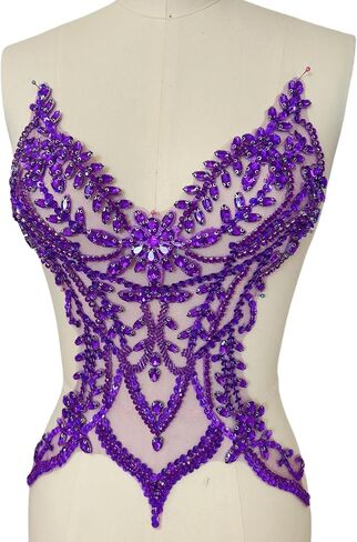 Rhinestones Beaded Bodice Applique Glass Patch Easy to use for Wedding Evening Dance Dress Decoration (AB Color) in Saudi Arabia