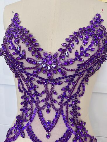 Rhinestones Beaded Bodice Applique Glass Patch Easy to use for Wedding Evening Dance Dress Decoration (AB Color) in Saudi Arabia