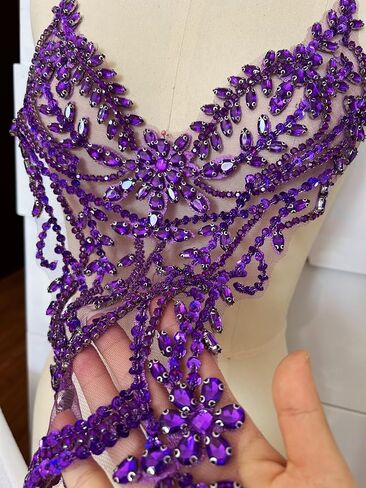 Rhinestones Beaded Bodice Applique Glass Patch Easy to use for Wedding Evening Dance Dress Decoration (AB Color) in Saudi Arabia