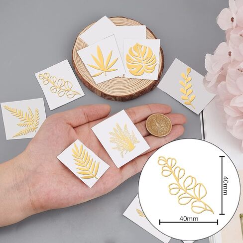 OLYCRAFT 9Pcs Leaf Pattern Golden Brass Stickers Gold Stamping Stickers Leaves Self-adhesive Metal Stickers for Card Making, Scrapbook, DIY Arts Crafts 1.6x1.6 Inch in Saudi Arabia
