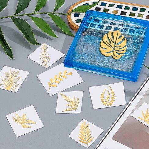OLYCRAFT 9Pcs Leaf Pattern Golden Brass Stickers Gold Stamping Stickers Leaves Self-adhesive Metal Stickers for Card Making, Scrapbook, DIY Arts Crafts 1.6x1.6 Inch in Saudi Arabia
