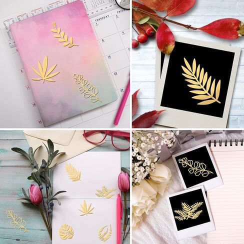 OLYCRAFT 9Pcs Leaf Pattern Golden Brass Stickers Gold Stamping Stickers Leaves Self-adhesive Metal Stickers for Card Making, Scrapbook, DIY Arts Crafts 1.6x1.6 Inch in Saudi Arabia