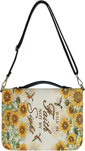 Talayituse Cross Sunflower Hummingbird Pattern Bible Covers for Women Men, Walk By Faith PU Leather Bible Tote Bags Bible Holder Cover with Shoulder Strap, Bible Carrying Case with Handle, 2XL in Kuwait